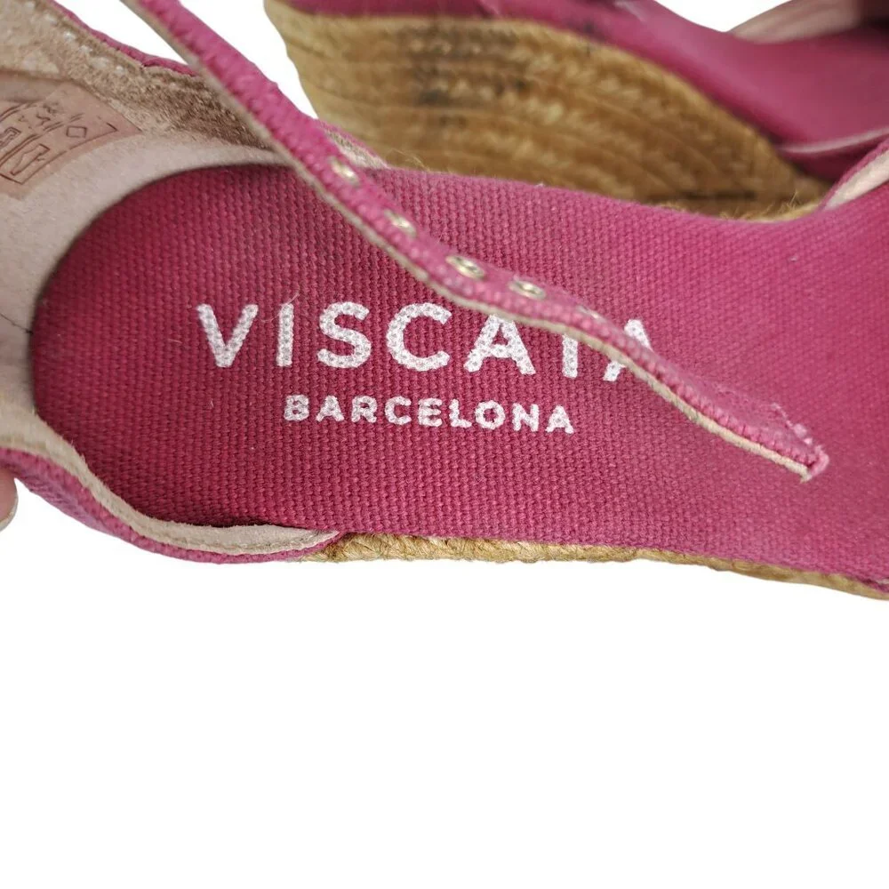 Viscata Barcelona Wedge Peep Toe Pink Espadrille Sandals Size 36 US 5.5-6 Canvas